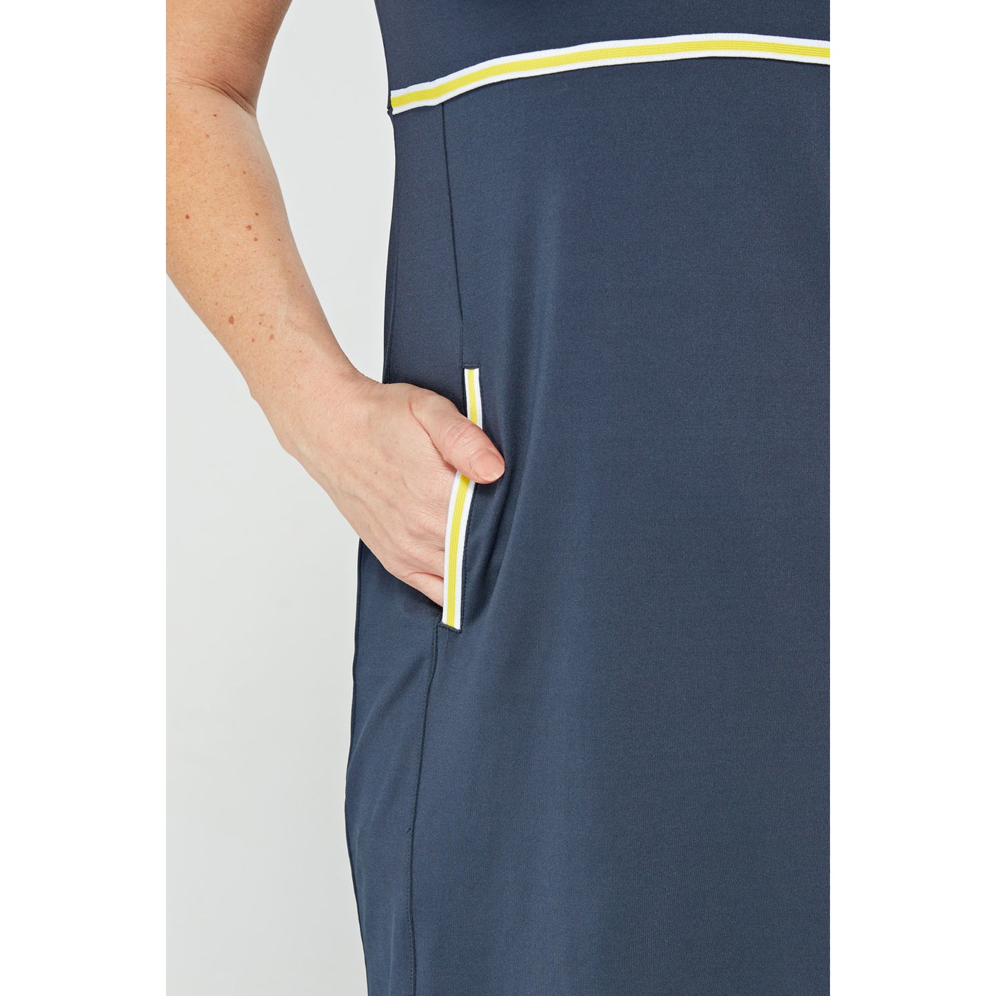 Swing Out Sister Women's Navy and Sunshine Cap Sleeve Dress