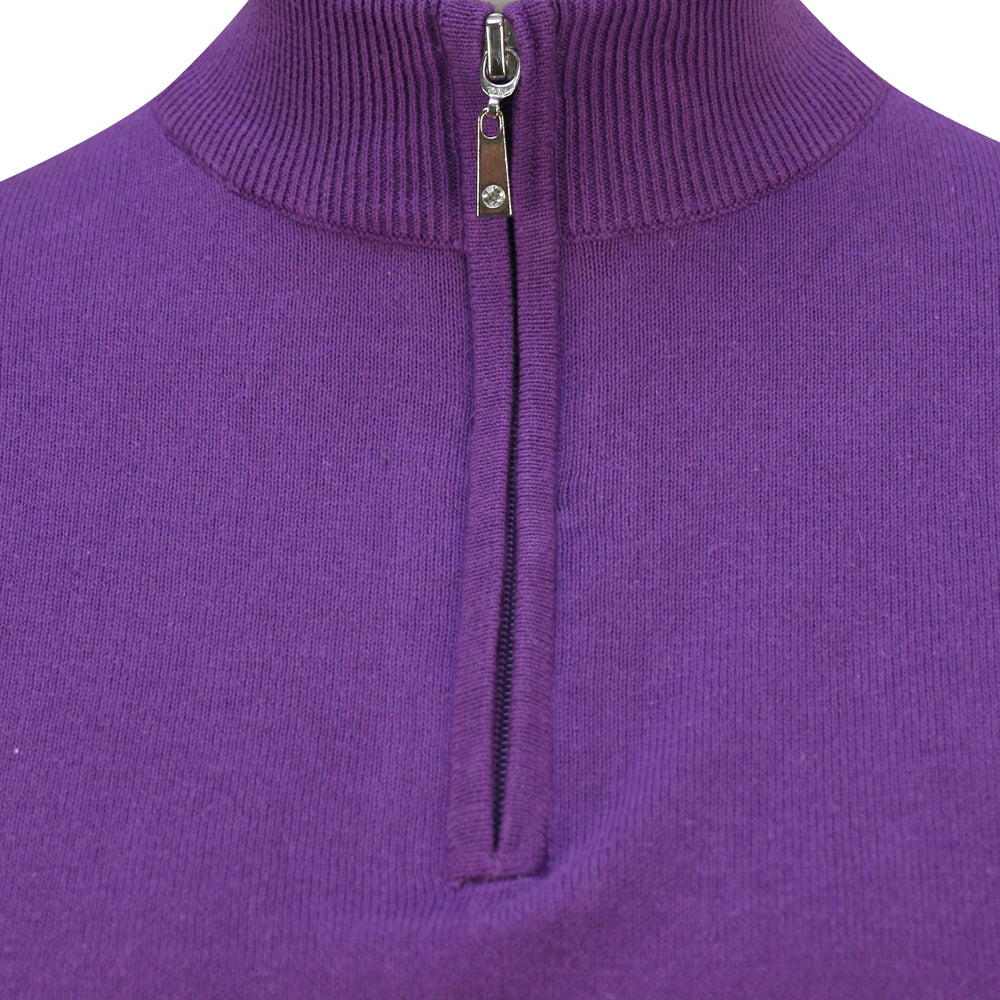 Glenmuir Ladies 100% Cotton Half-Zip Sweater in Royal Purple