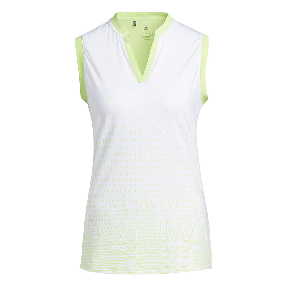 adidas Ladies Printed Front Sleeveless Polo in Pulse Lime & White