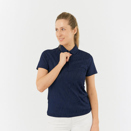 Pure Golf Ladies Jacquard Fern Print Polo in Navy