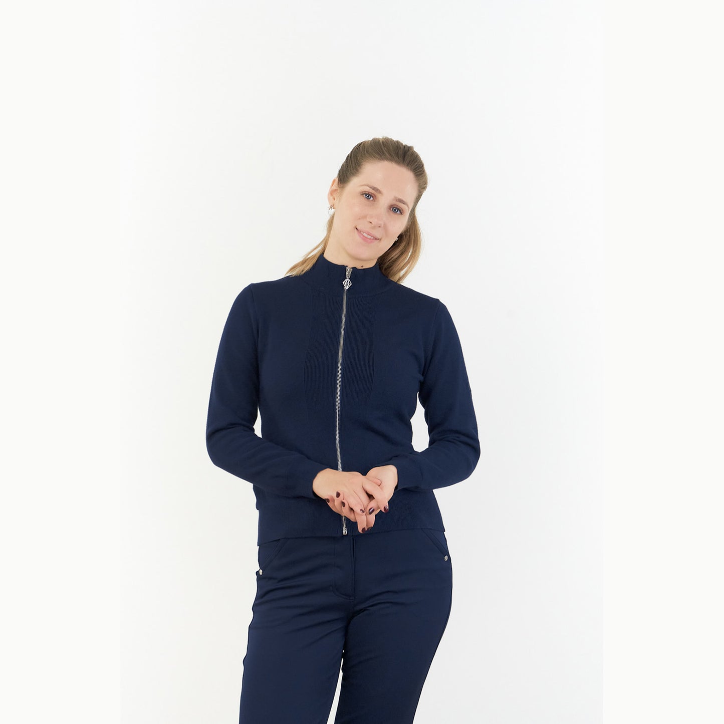 Pure Ladies Full Zip Lined Sweater in Navy