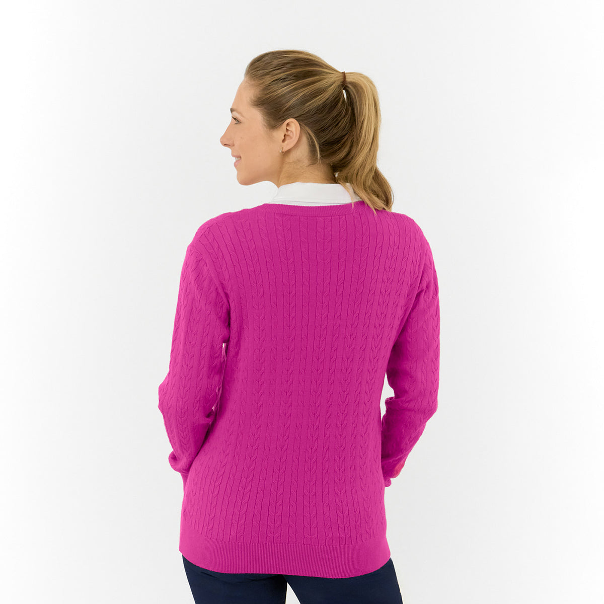 Pure Ladies Cable Knit V-Neck Golf Sweater