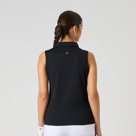 Daily Sports Honeycomb Structured Sleeveless Polo Shirt in Black - Classic Style, All-Day Comfort