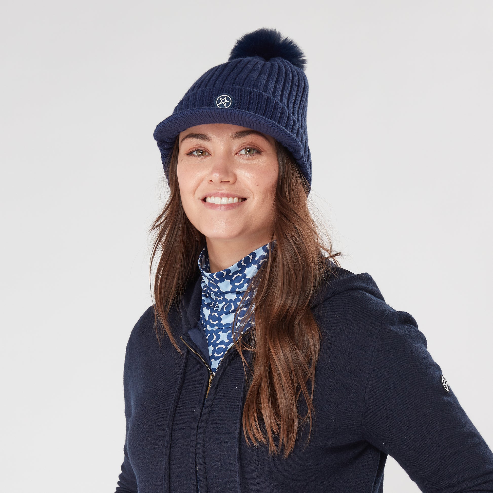 Swing Out Sister Womens Fleece Lined Peak Bobble Hat in Navy Blue