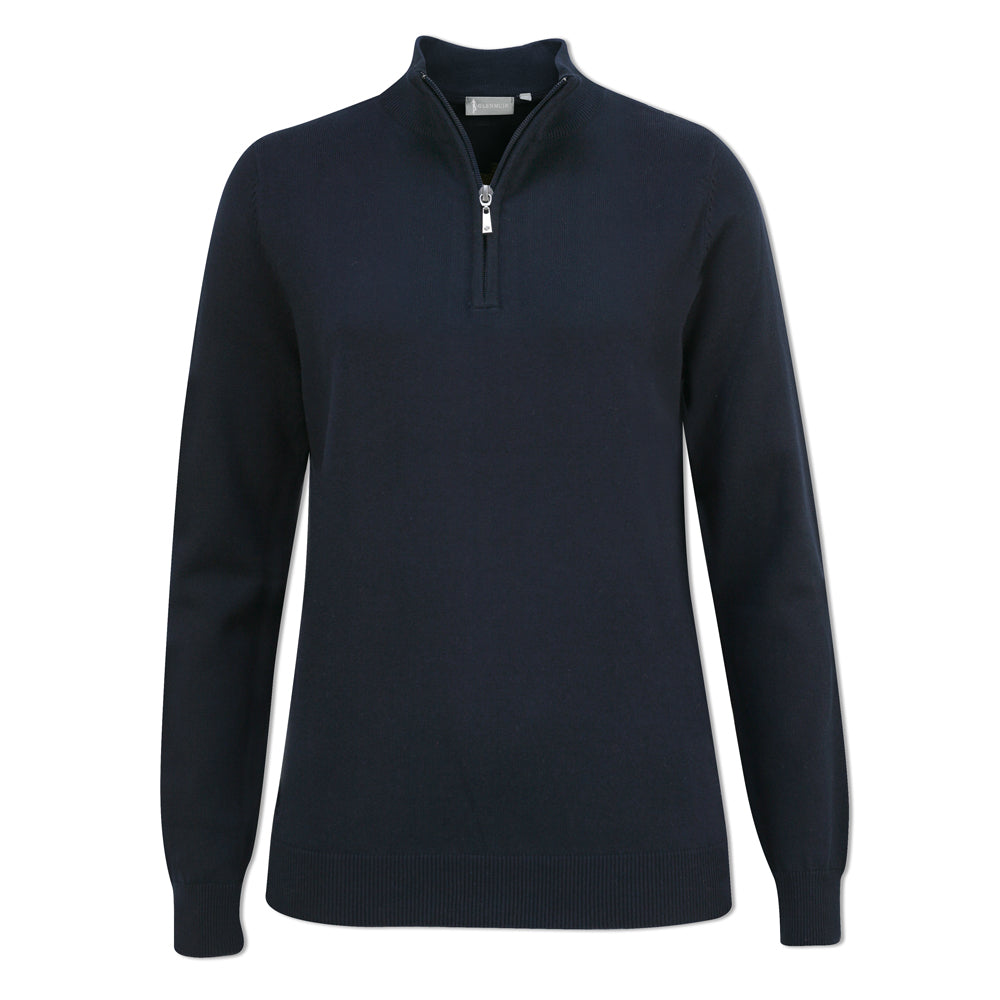 Glenmuir Ladies 100% Cotton Half-Zip Sweater in Navy Blue