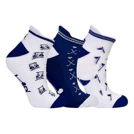 Surprizeshop Ladies 3 Pair Pack Golf Socks in Navy & White Designs