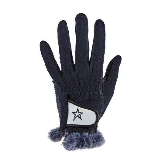 Swing Out Sister Ladies Winter Fleece Gloves with Faux Fur Trim in Navy