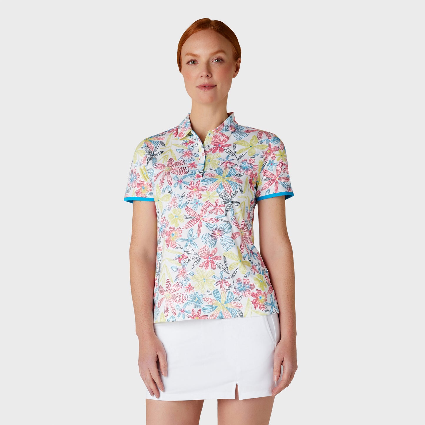 Callaway Ladies Short Sleeve Golf Polo with Digitised Chev Floral Print