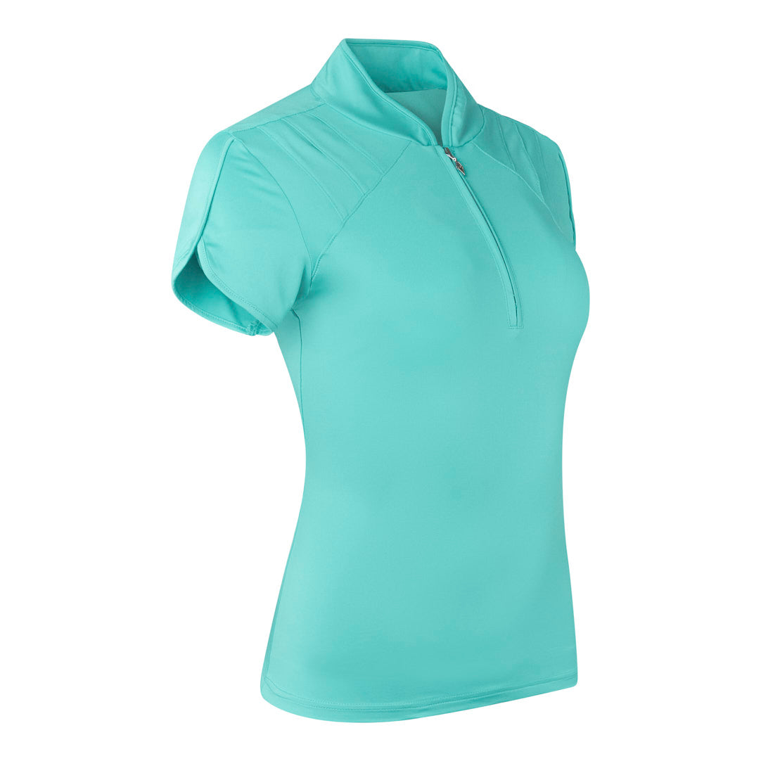 Pure Ladies Cap Sleeve Polo Shirt With Shoulder Vent Detail in Ocean Blue