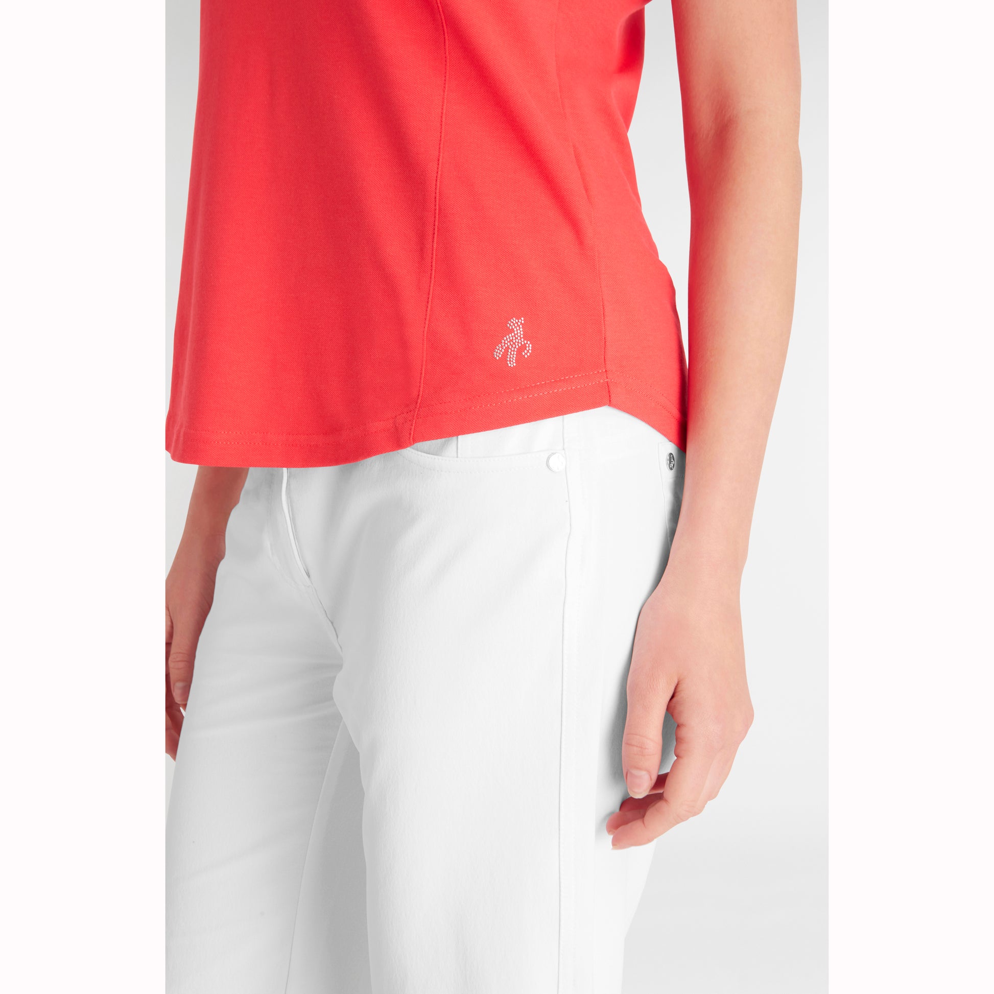 Green Lamb Ladies Sleeveless Polo with Scalloped Collar in Poppy