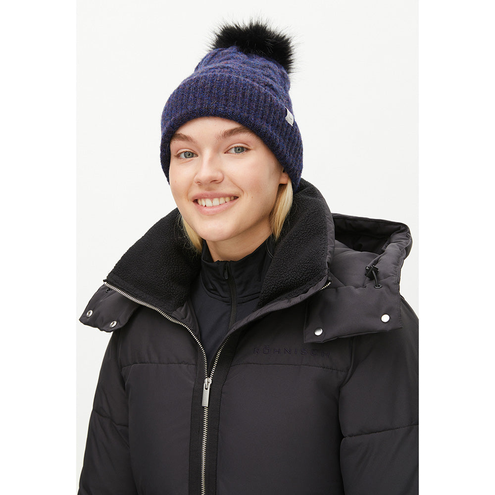 Rohnisch Ladies Cable Knit Bobble Hat in Navy