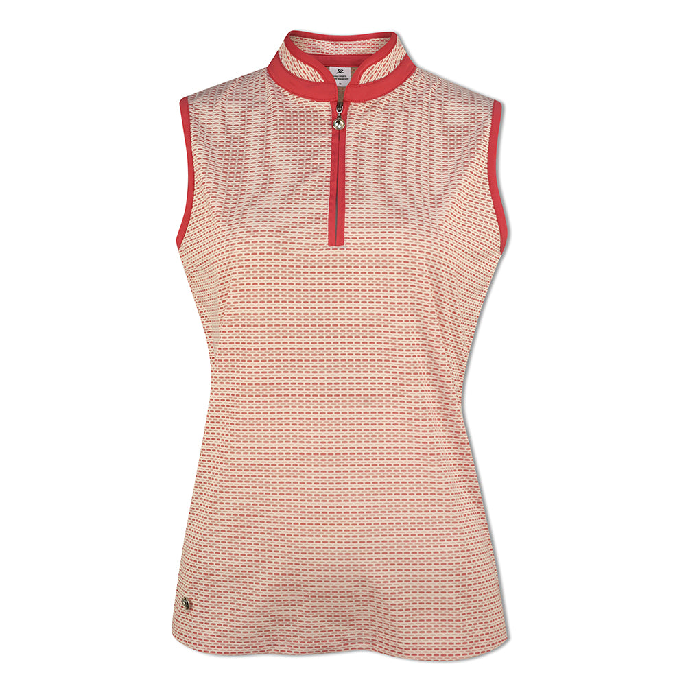 Daily Sports Ladies Lightweight Sleeveless Polo with Zip Neck in Watmelon - Large Only Left