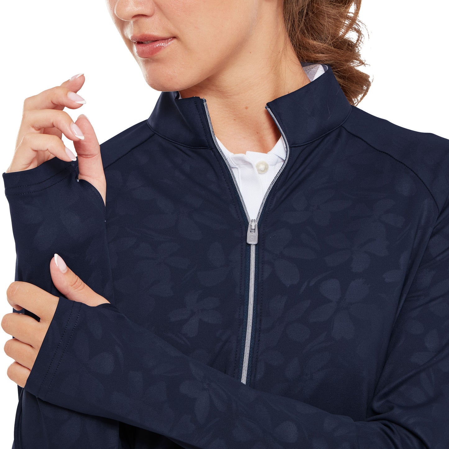 FootJoy Ladies Embossed Floral Print Full-Zip Mid-Layer in Navy