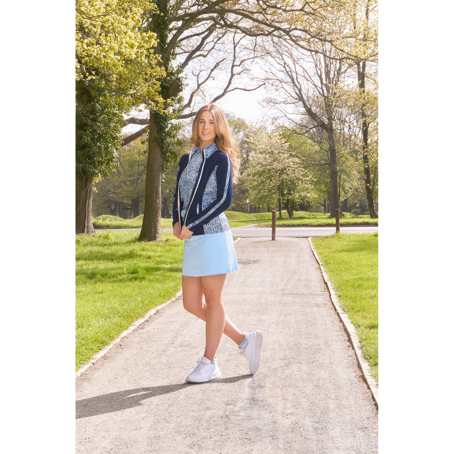 Pure Ladies Mid-Layer Golf Jacket in Navy and Peardrop Sapphire Print