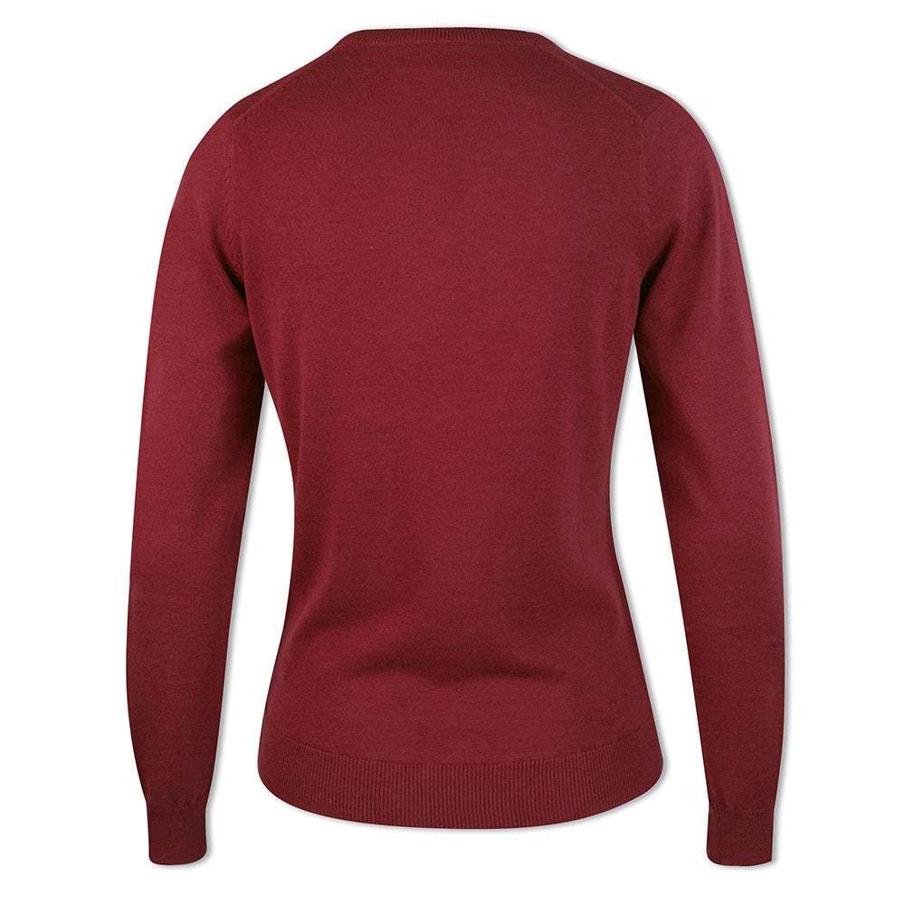 Glenmuir Ladies 100% Cotton V-Neck Sweater in Bordeaux