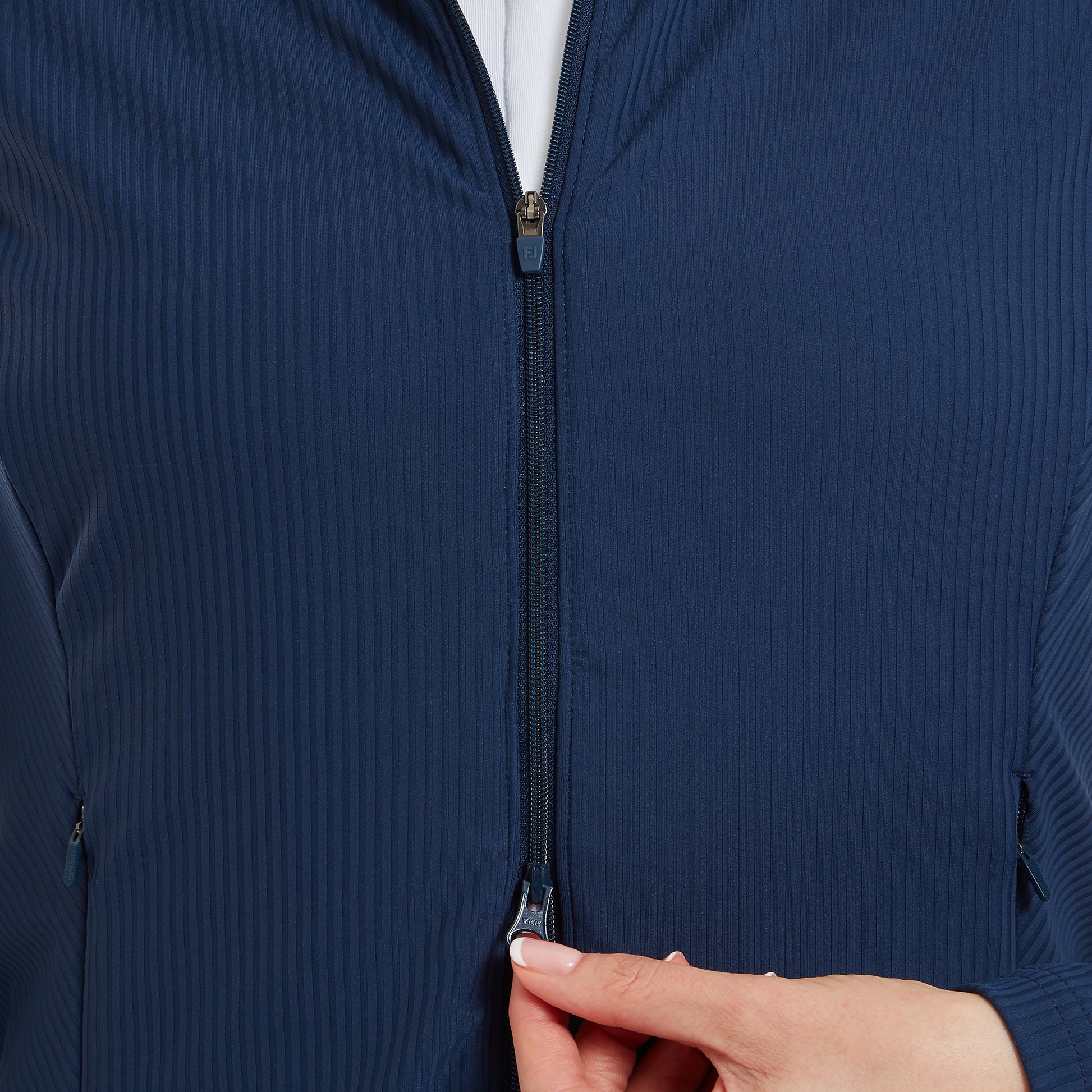 FootJoy Ladies Full Zip Mid-Layer in Navy with Ribbed Details for a Striking Silhouette