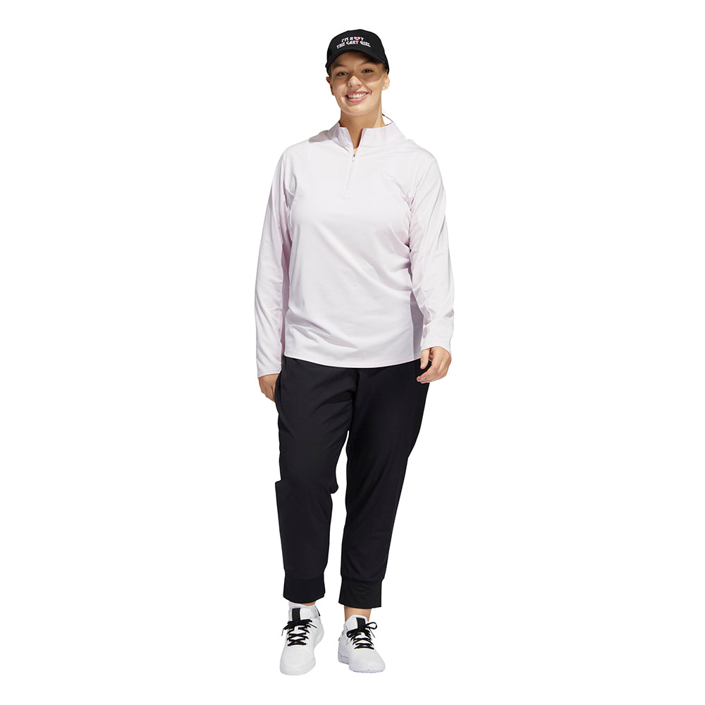 adidas Ladies Plus Size Long Sleeve Polo with Mesh Panels in Almost Pink