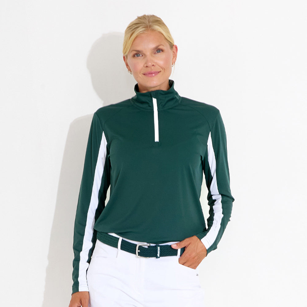 Abacus Ladies Zip-Neck Top with Colour Block Detailing - Cool Comfort, Confident Coverage