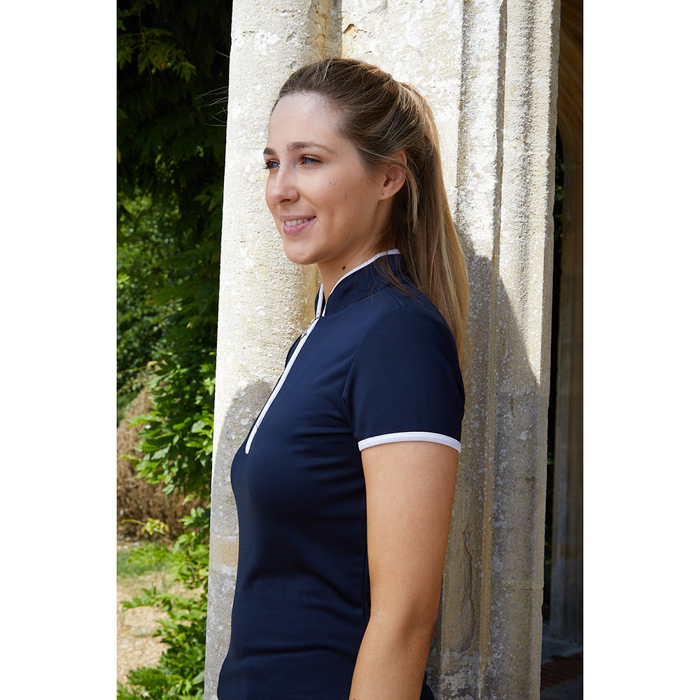 Pure Golf Ladies Cap Sleeve Mandarin Polo Shirt in Navy