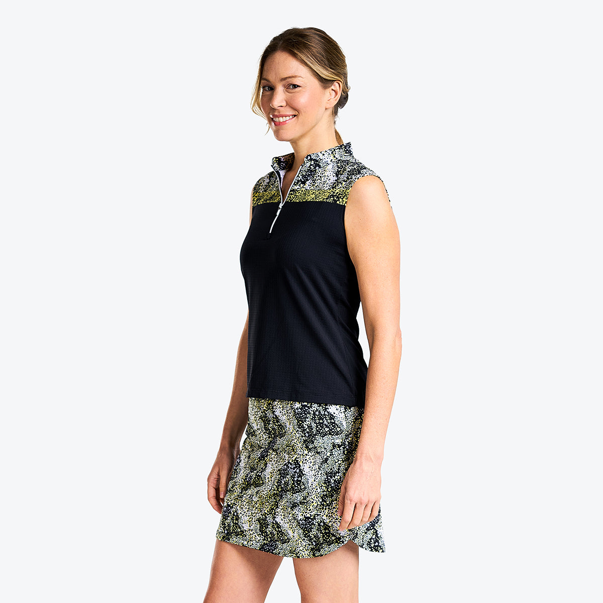 Nivo Ladies Sleeveless Polo With Speckled Print in Black