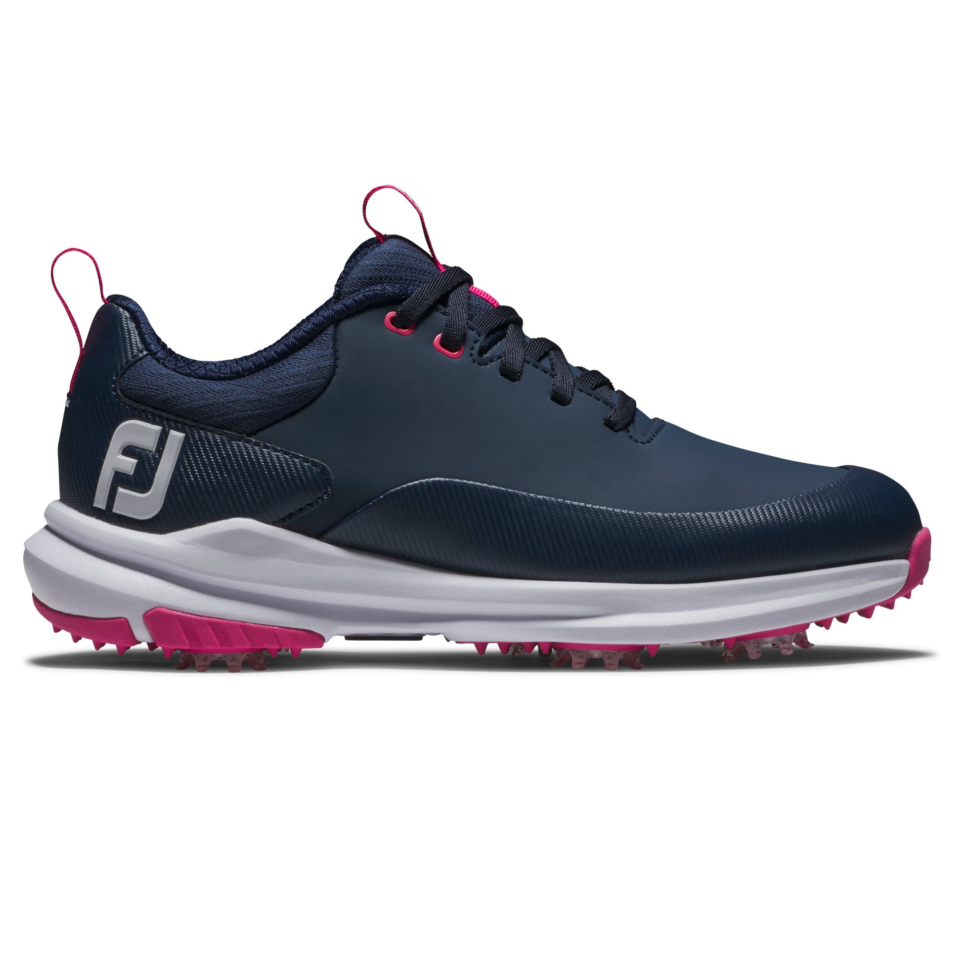 FootJoy Ladies Waterproof Wide Fit Tour Rival Golf Shoe in Navy & Pink with SoftSpikes