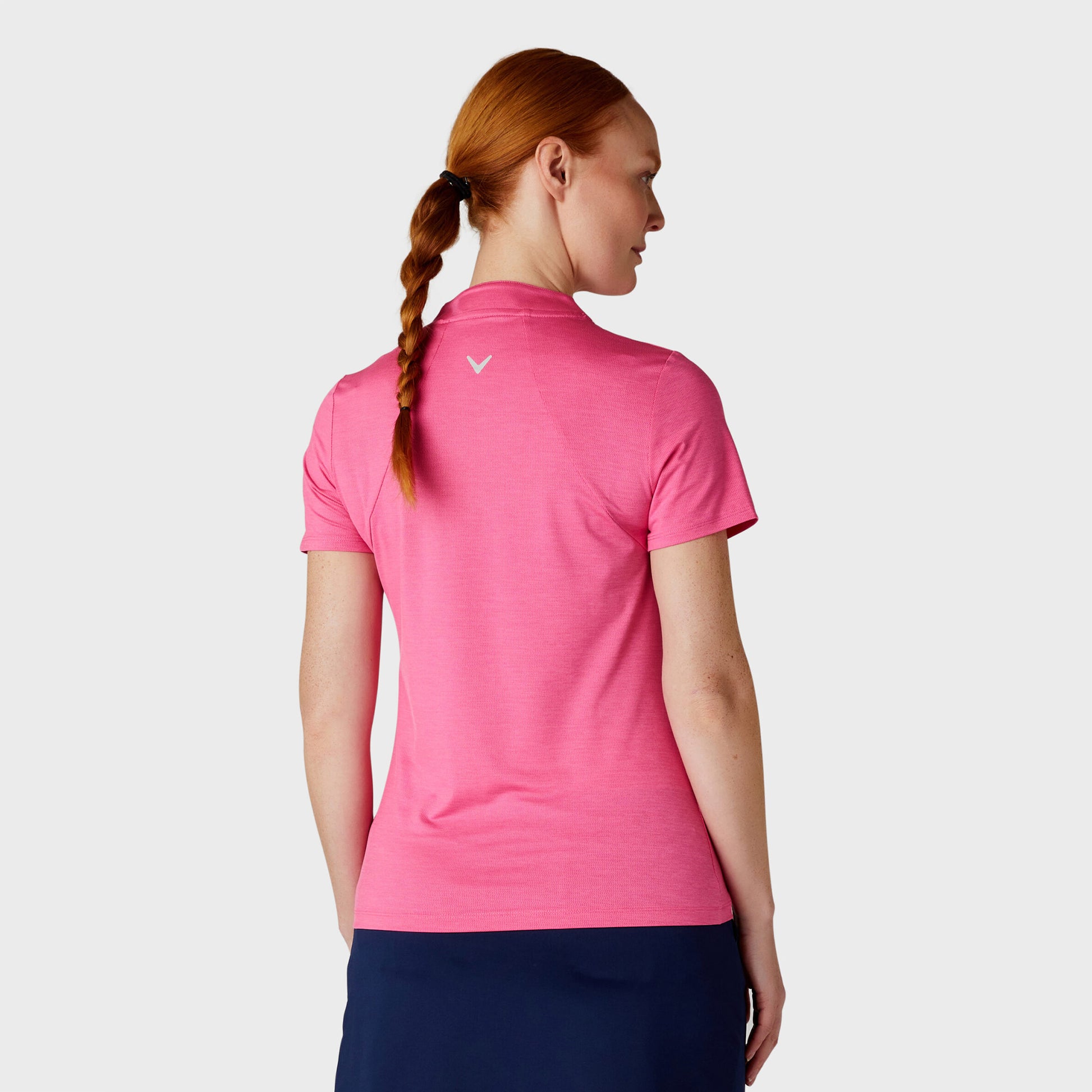 Callaway Ladies Tonal Textured Golf Polo in Pink Peacock with Zip Neck