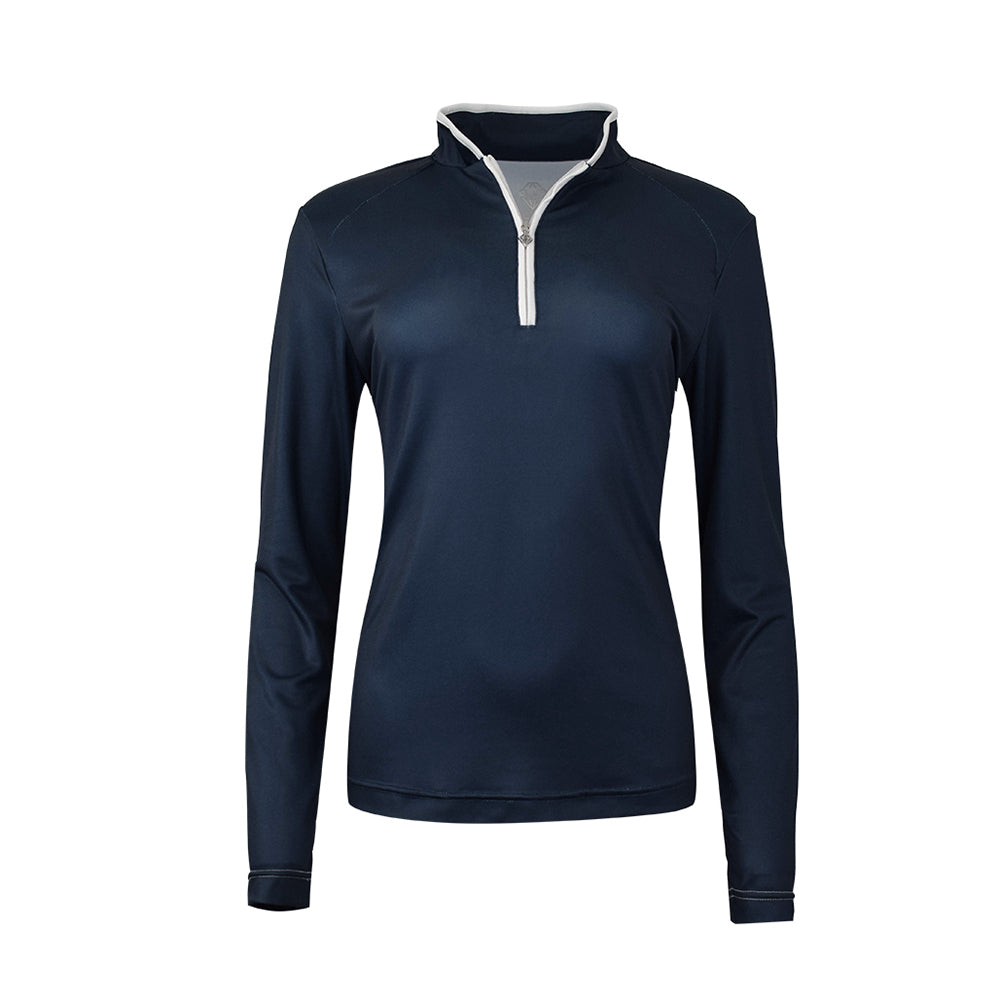 Pure Golf Ladies Bloom Long Sleeve Zip-Up Polo in Navy