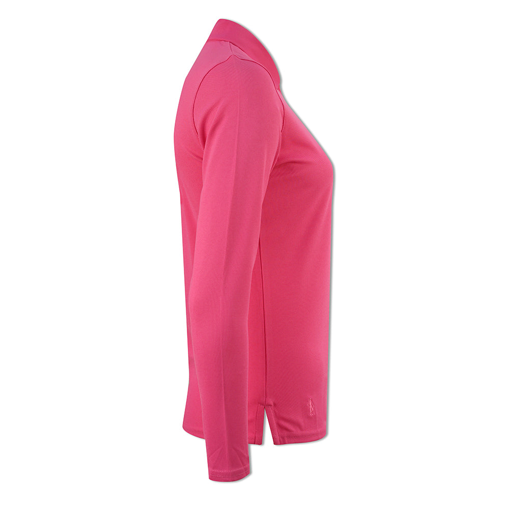 Glenmuir Ladies Long-Sleeve Pique Knit Polo with Stretch in Hot Pink