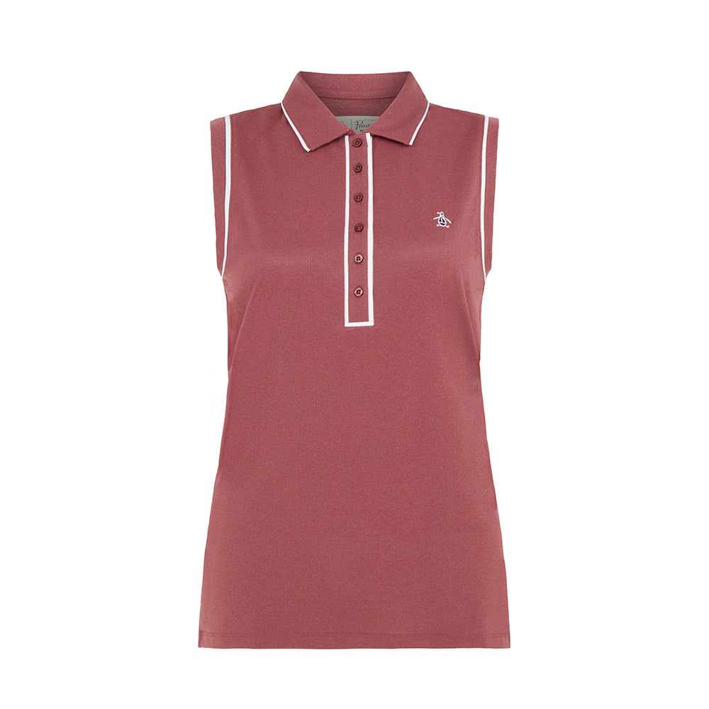 Original Penguin Ladies Piped Sleeveless Polo in Cordovan