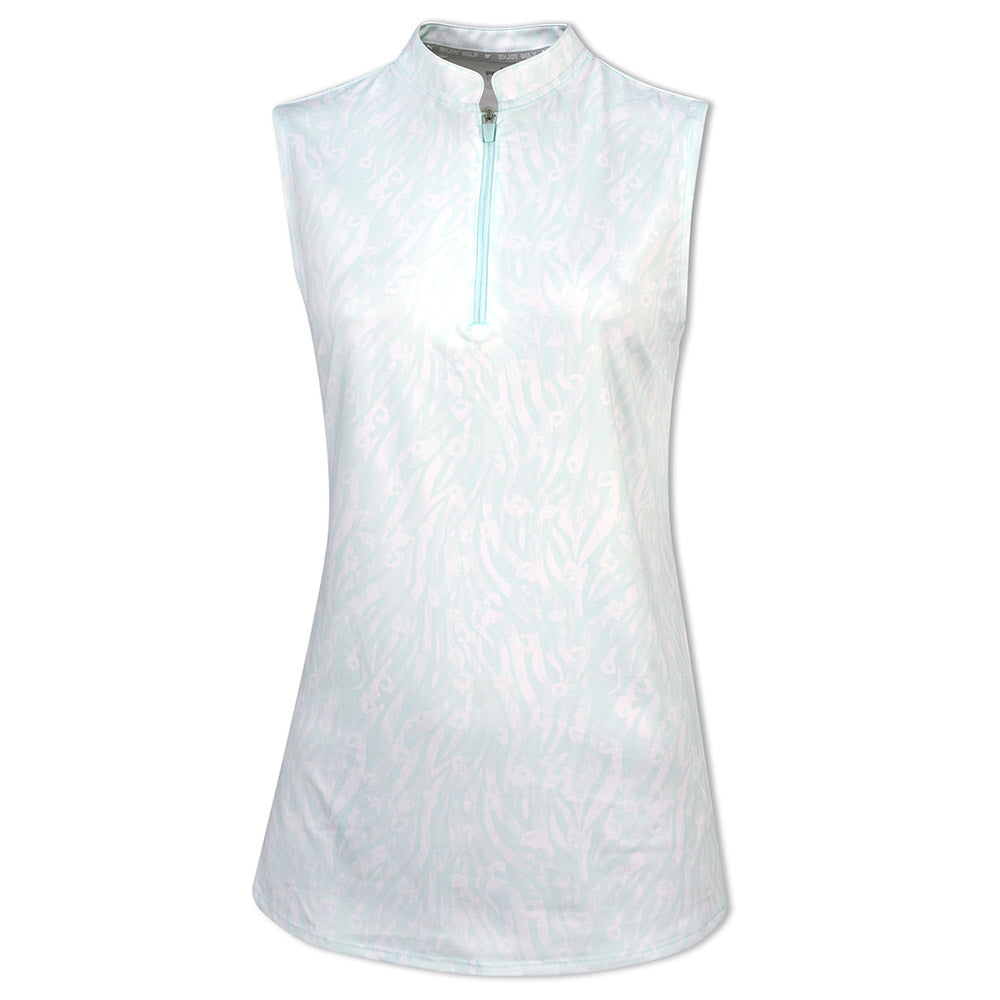 Puma Ladies Cloudspun Animal Print Sleeveless Polo in Soothing Sea & Bright White