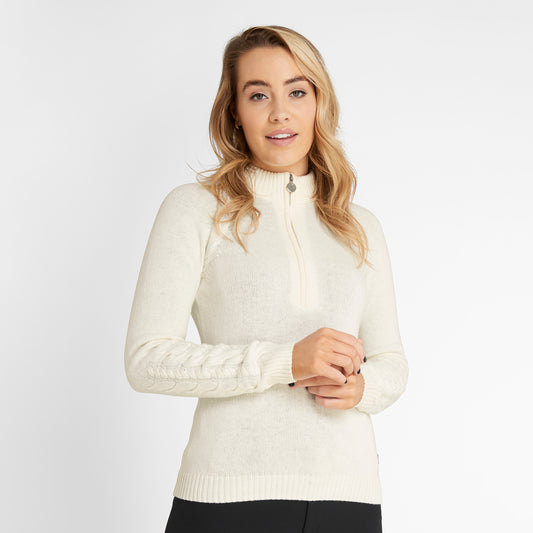 Green Lamb Ladies Wool Rich Zip-Neck Sweater in Winter White - Last One Size 20 Only Left