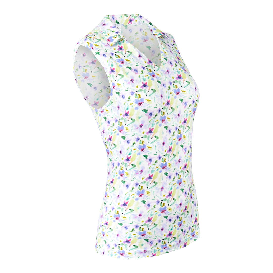 Pure Golf Open V-Neck Sleeveless Polo in Ethereal Bouquet Print