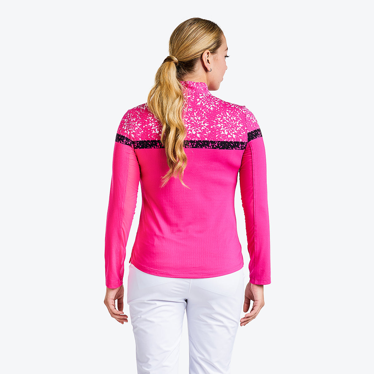 Nivo Ladies Grid Textured Long Sleeve Polo With Flower Print - Last One Small Only Left