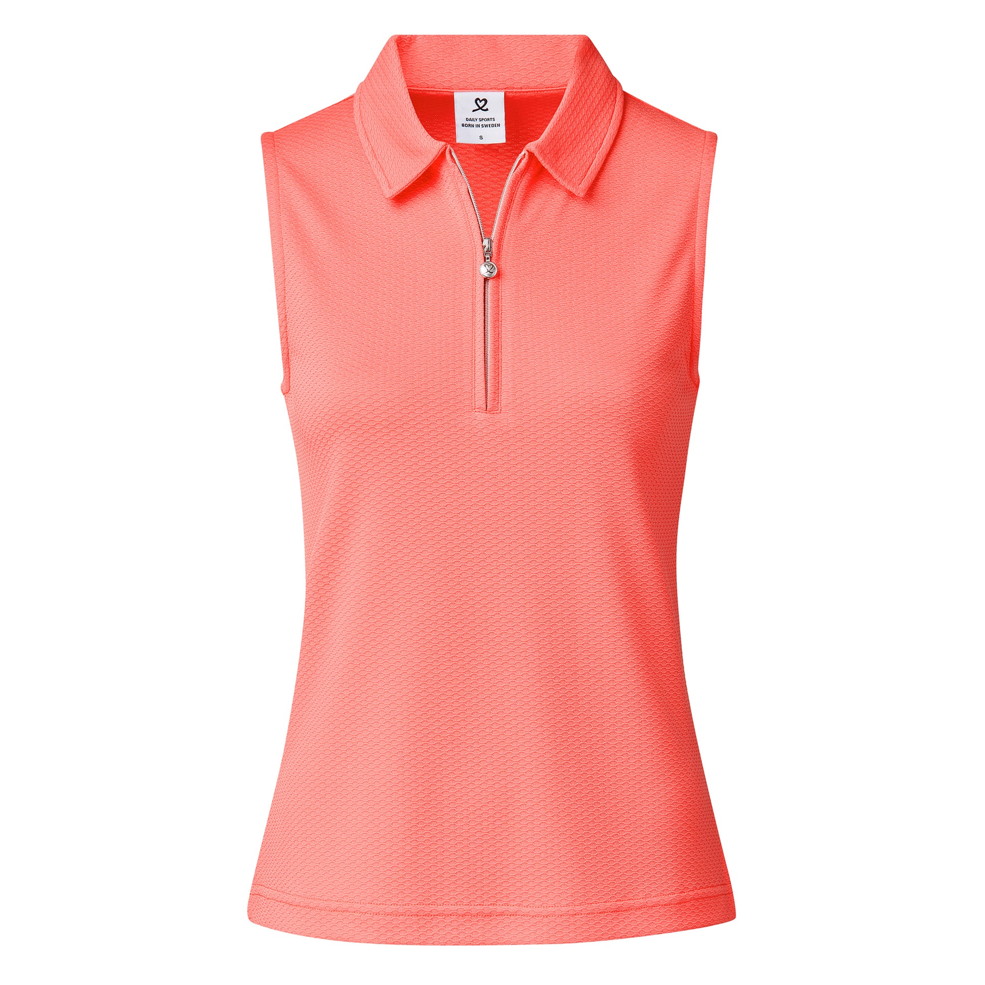 Daily Sports Honeycomb Structured Sleeveless Golf Polo Shirt in Coral