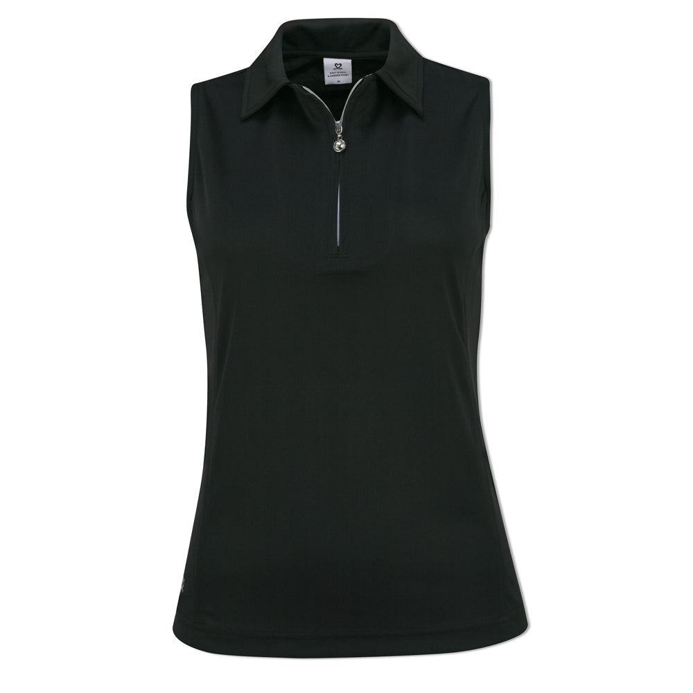 Daily Sports Ladies Sleeveless Polo with Zip-Neck in Black