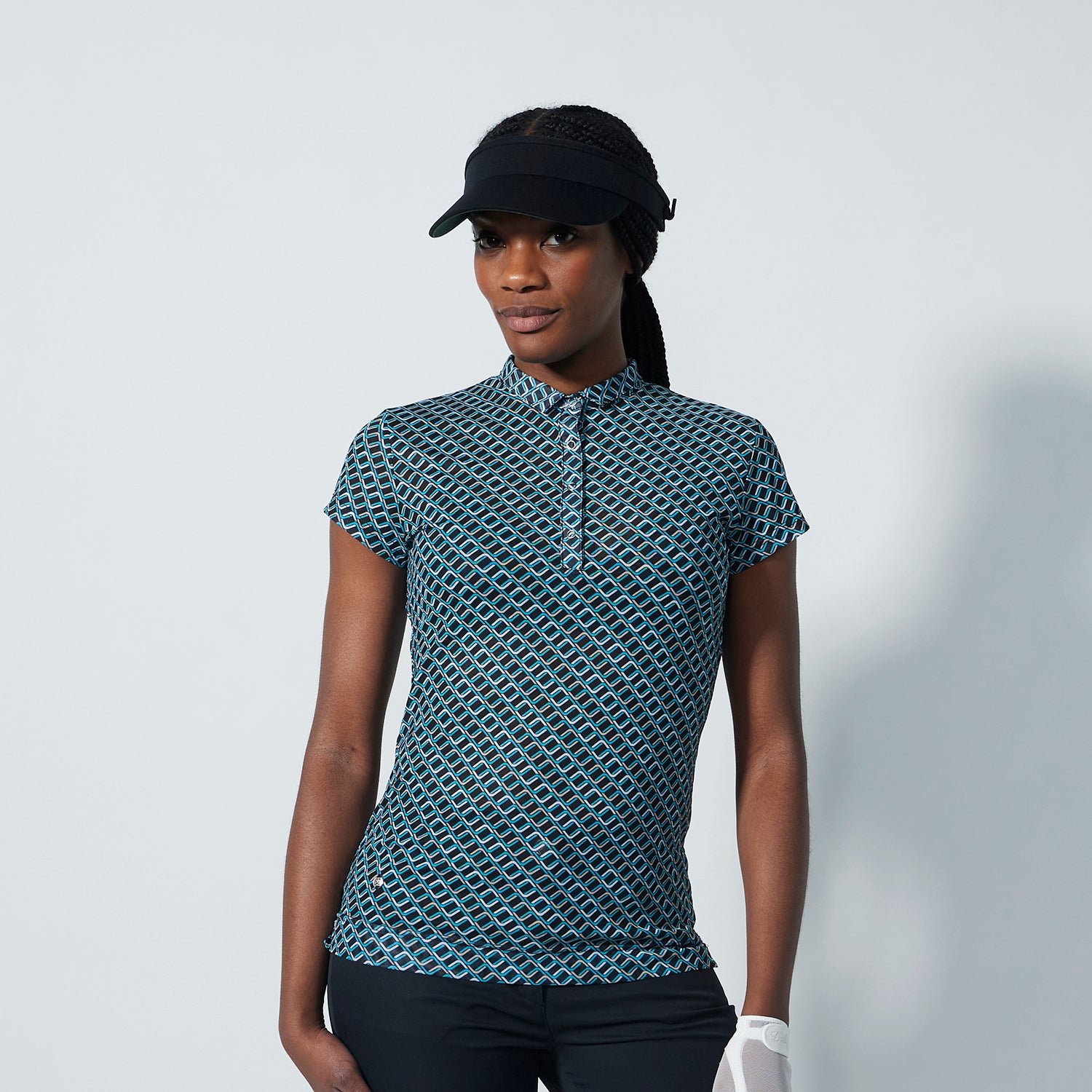 Daily Sports Womens Mesh Cap Sleeve Polo Shirt in Geo Print