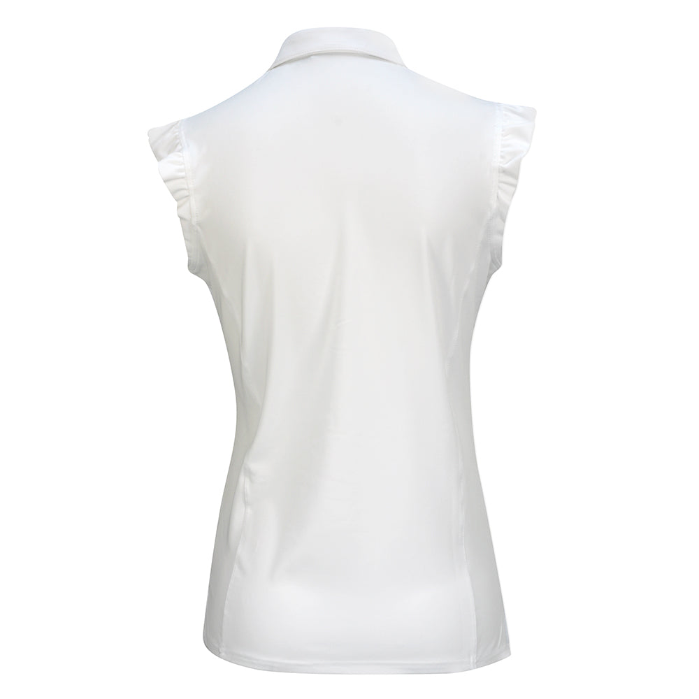 Glenmuir Ladies Sleeveless Polo with Ruffle Detail & SPF50 in White - Last One XXL Only Left