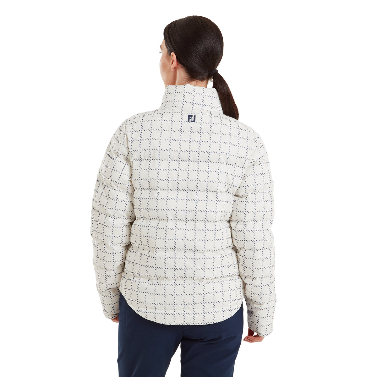FootJoy Ladies Water Resistant Thermal Insulated Jacket in Cream with Navy Distressed Check