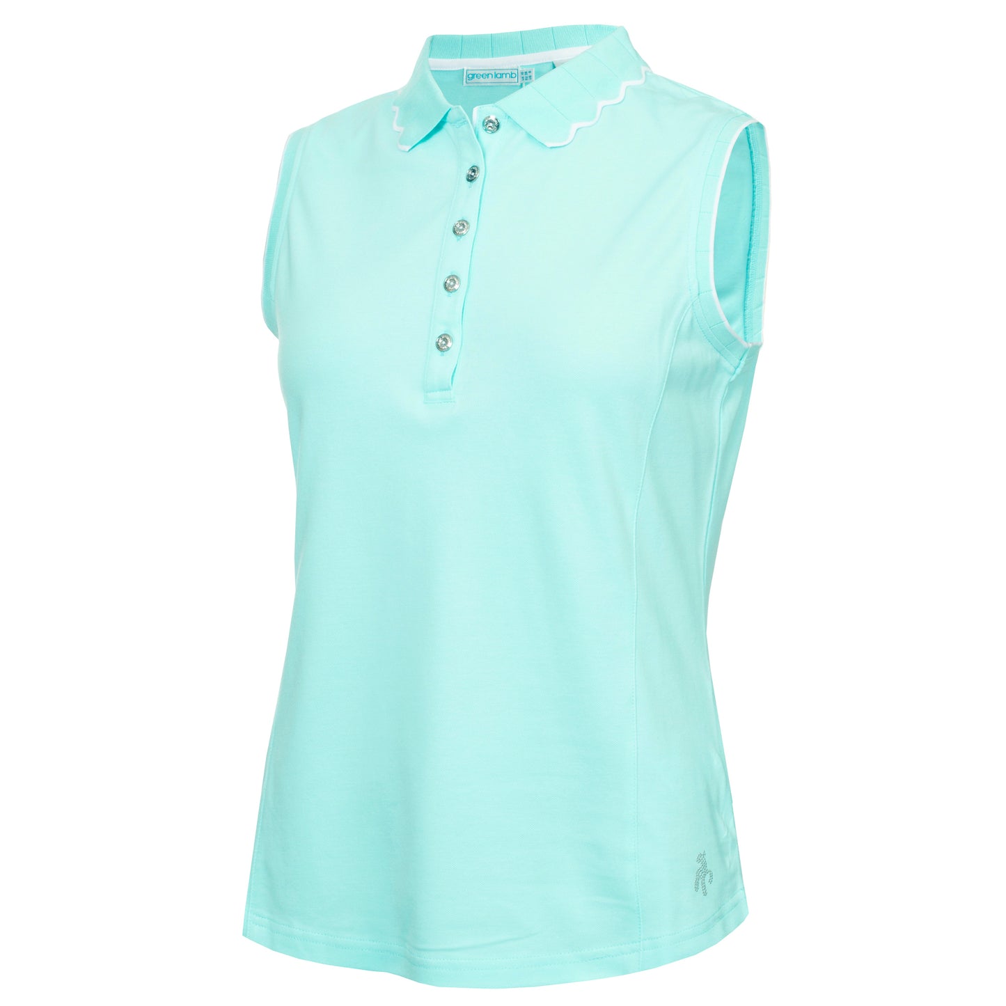 Green Lamb Ladies Sleeveless Polo with Scalloped Collar in Aqua