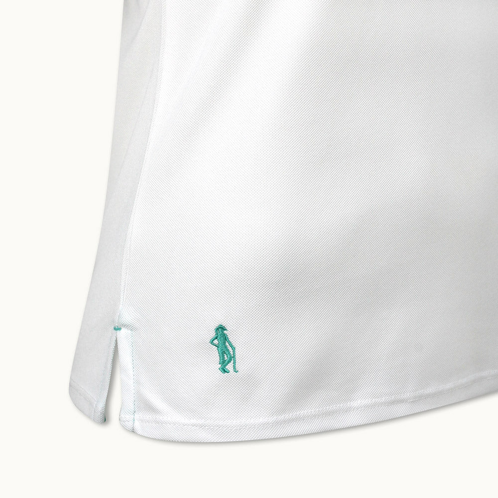 Glenmuir Short Sleeve Zip-Neck Pique Polo Shirt with UPF50 in White/Marine Green