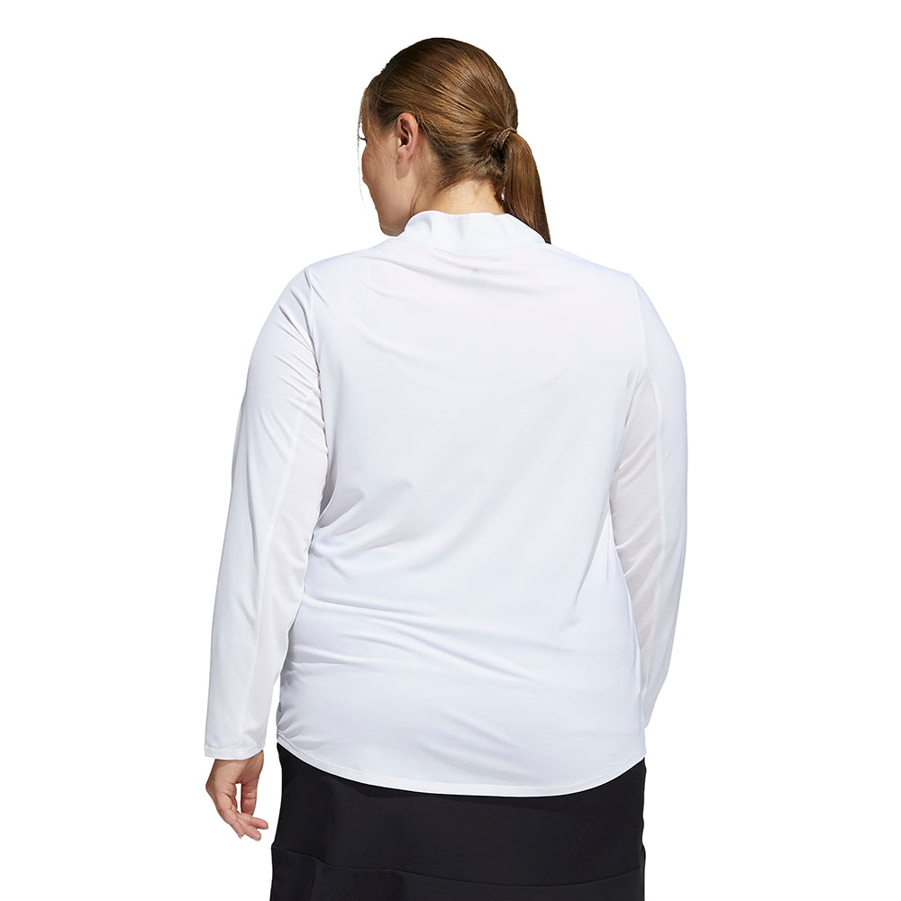 adidas Ladies Plus Size Long Sleeve Golf Polo with Mesh Panels in White