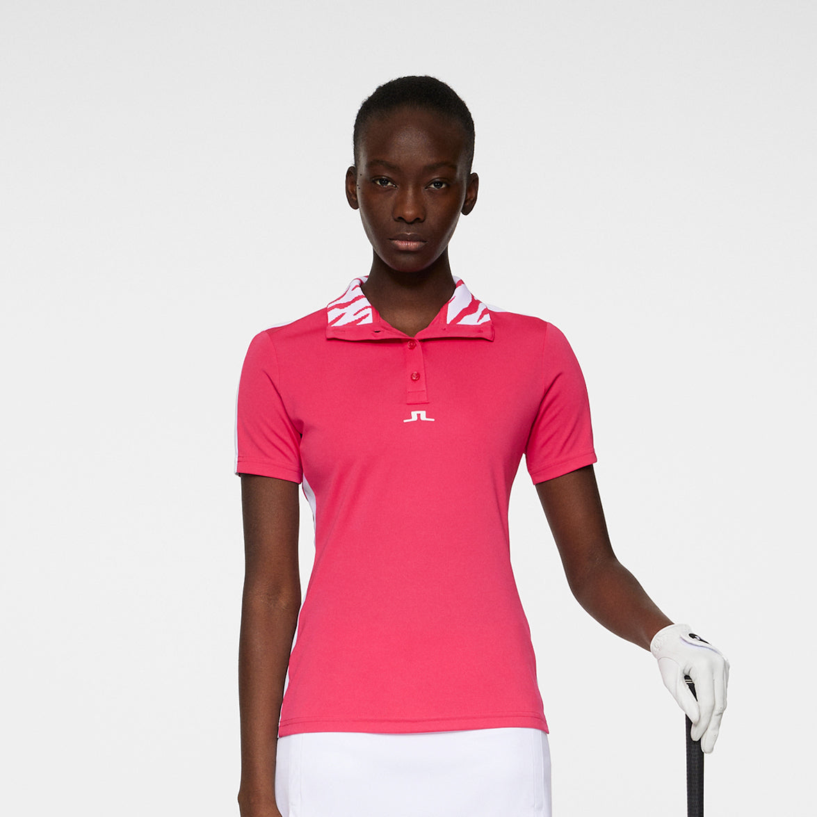 J.Lindeberg Ladies Short Sleeve Polo with High-Neck Ribbed Collar