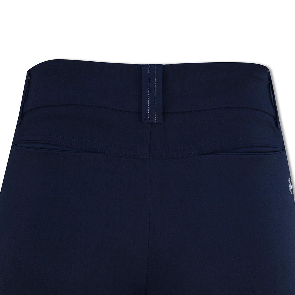 Green Lamb Pull-On Slim Fitting Straight Leg Trousers in Navy