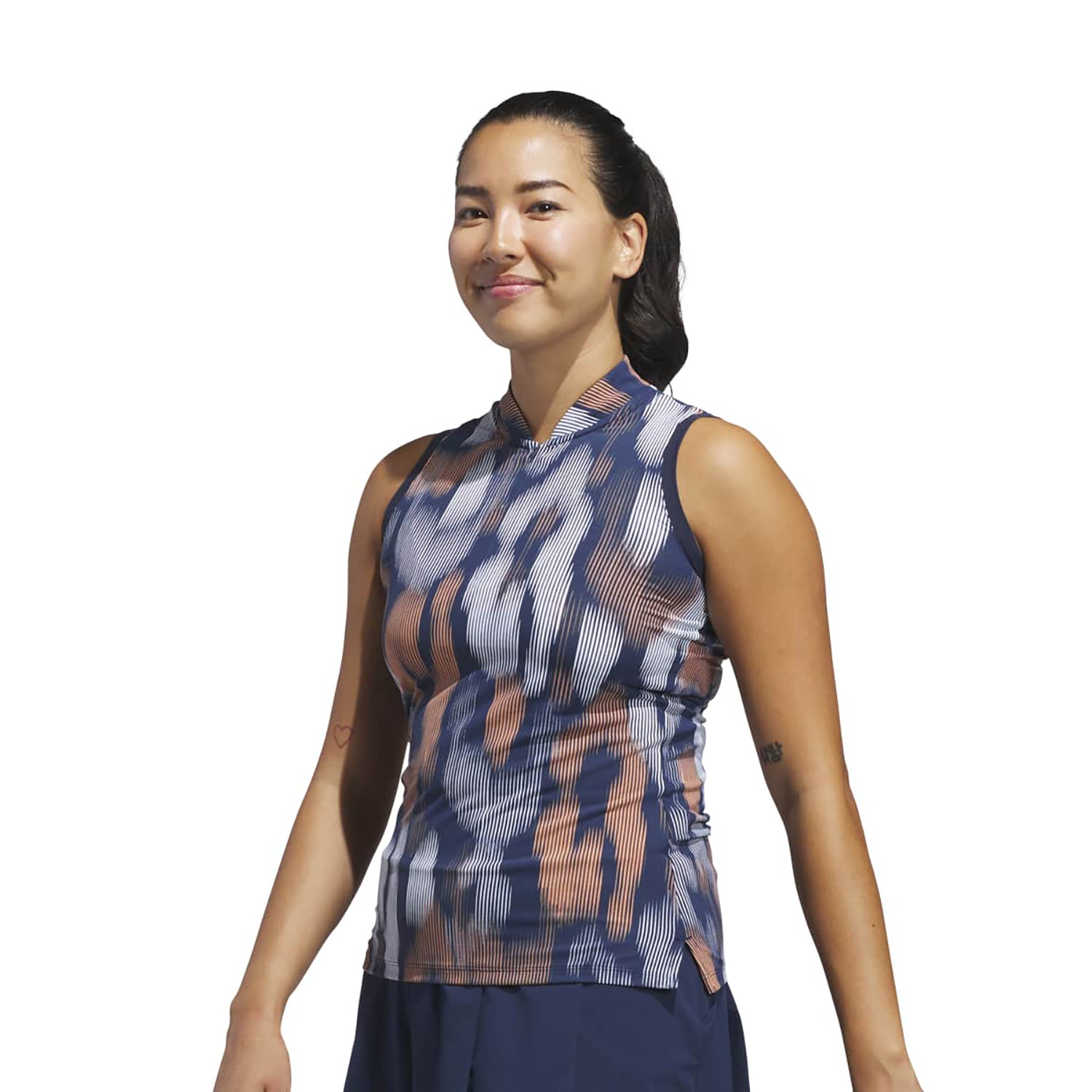 adidas Golf Ladies Sleeveless Polo in Striking Linear Leopard Print for Standout Style