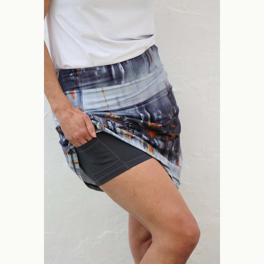 FAMARA Ladies Pull-On Skort in Abstract Dockland Print in Docklands
