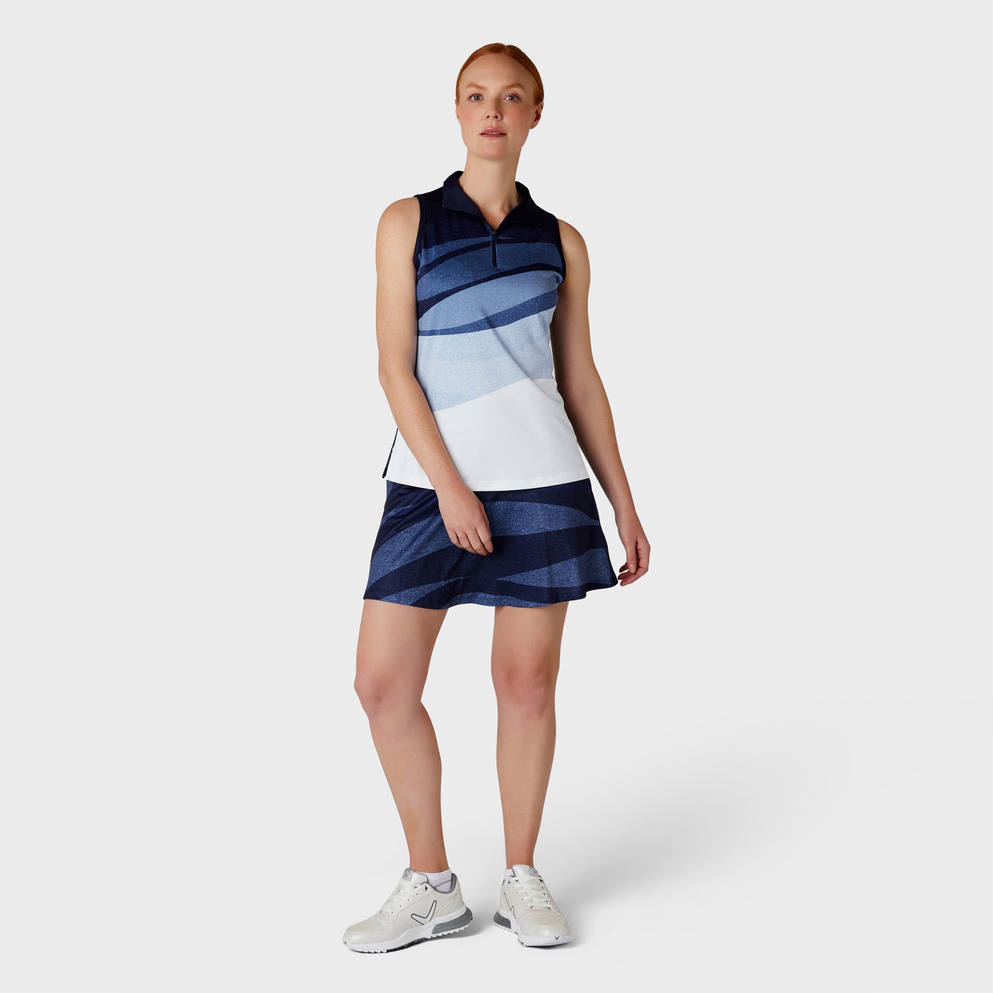 Callaway Ladies Peacoat Blue Gradient Wave Sleeveless Golf Polo with Zip Neck