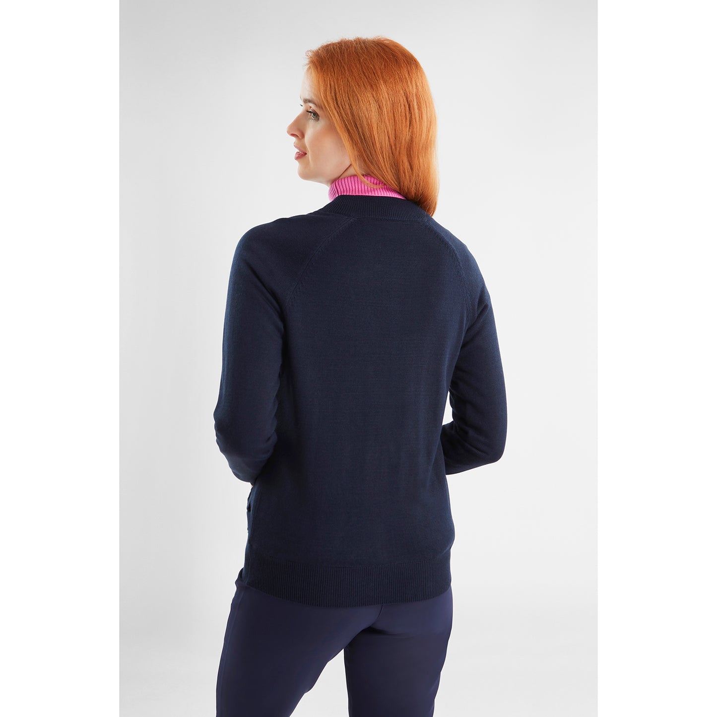 Green Lamb Ladies Lined Windstopper Cardigan with ZigZag Stitch Front Panel in Navy