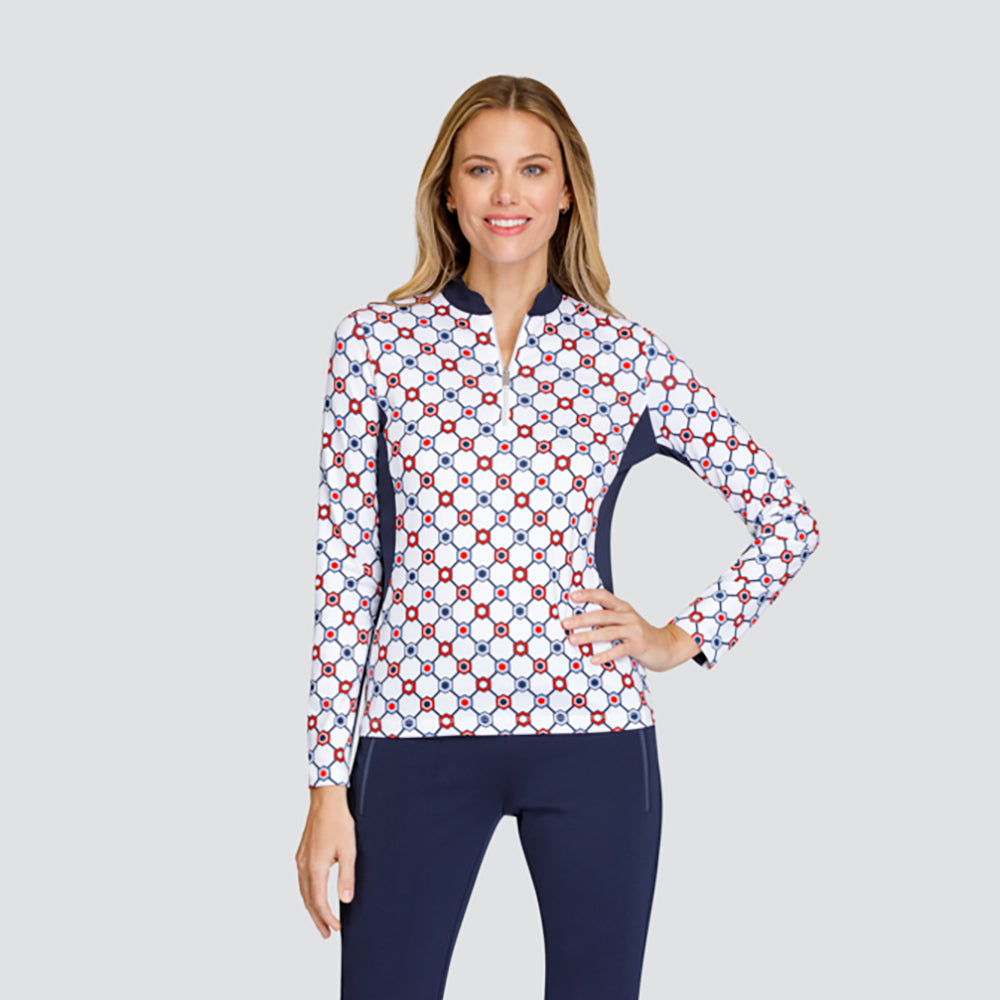 Tail Ladies Long Sleeve Top in a Geometric Hexagon Print