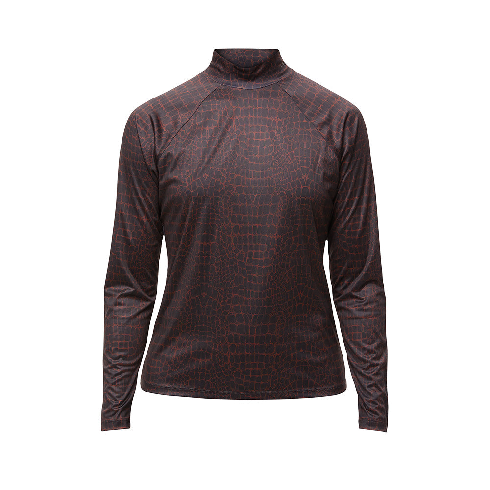 Rohnisch Ladies Brown Crocodile Print Long Sleeve Golf Polo