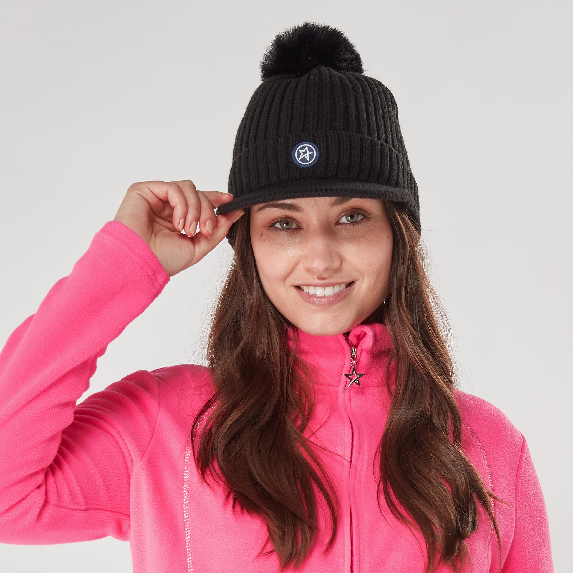 Swing Out Sister Ladies Fleece Lined Peak Bobble Hat in Black